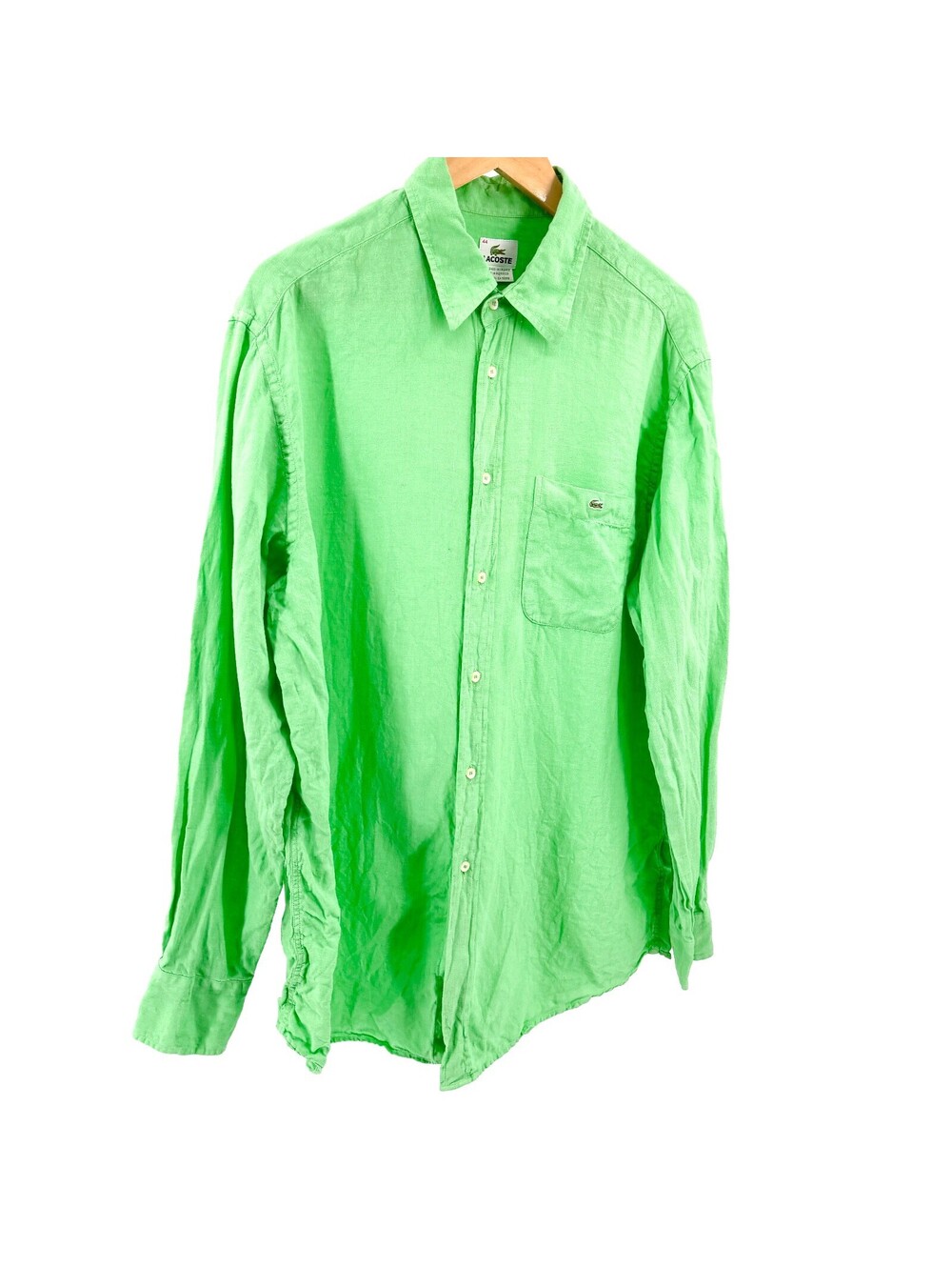 Lacoste Green 100% Linen Pocket Button-Up Shirt